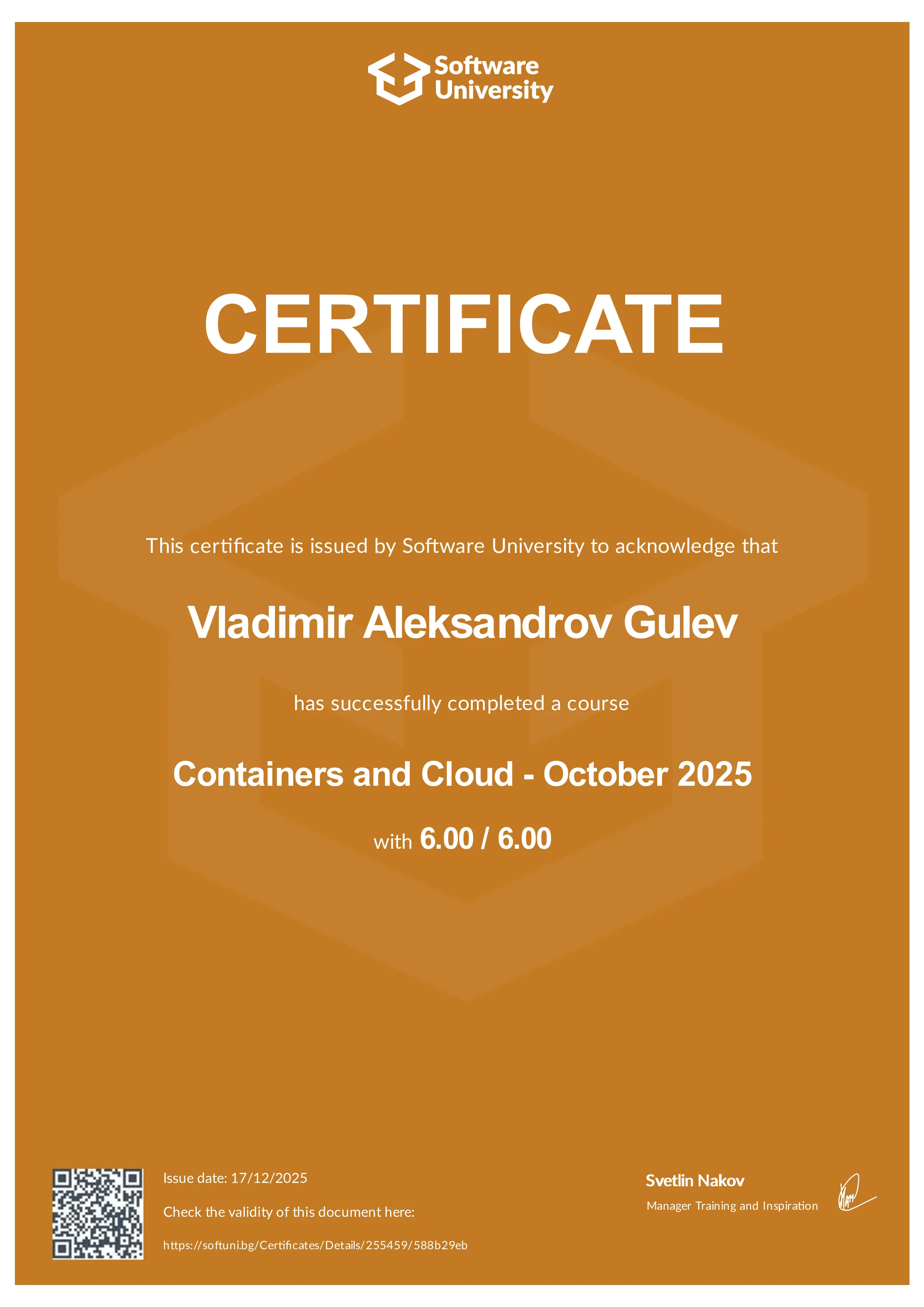 Photo of certificate 2